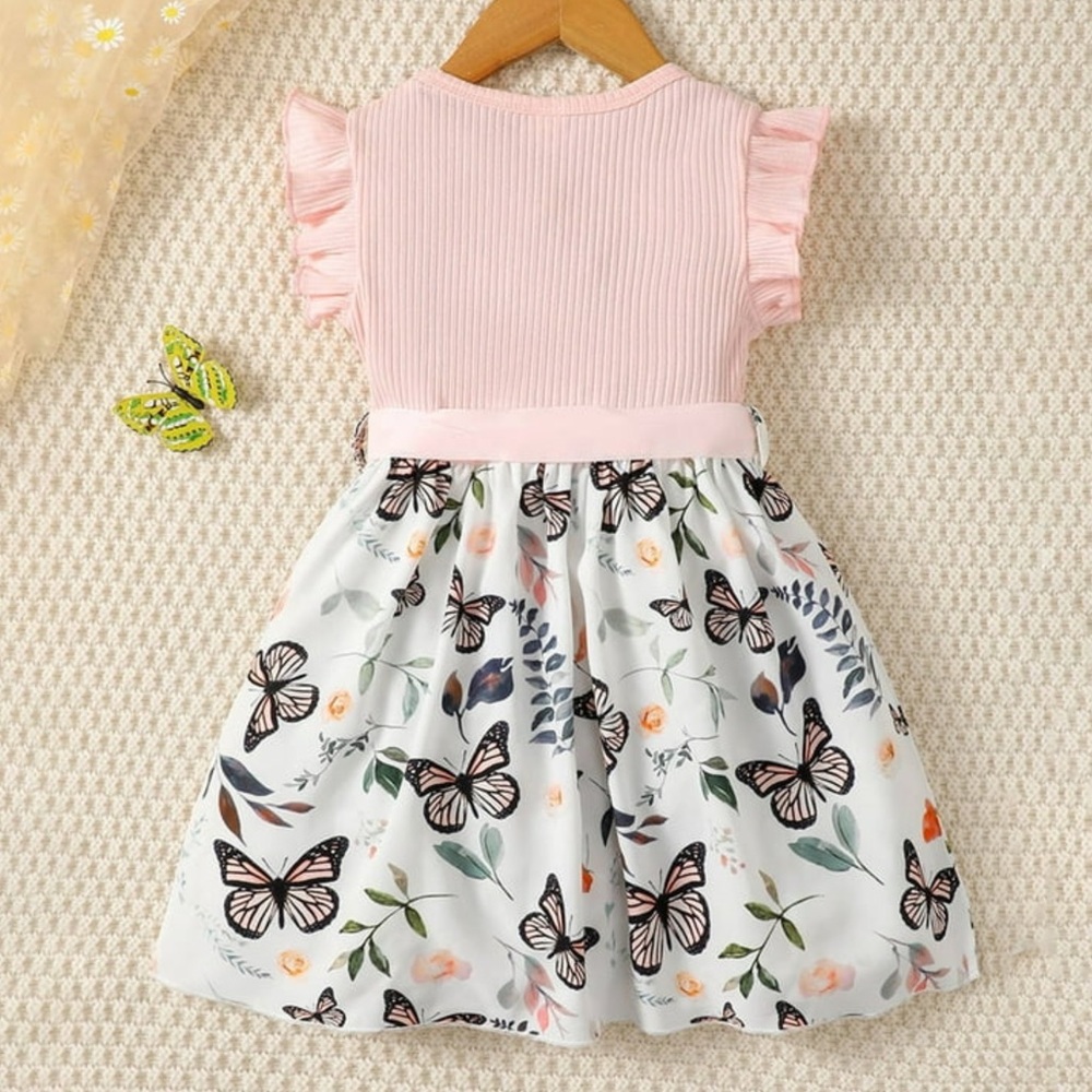 Girls Fly Sleeve Ribbed Butterfly dress - Picture 3 of 8